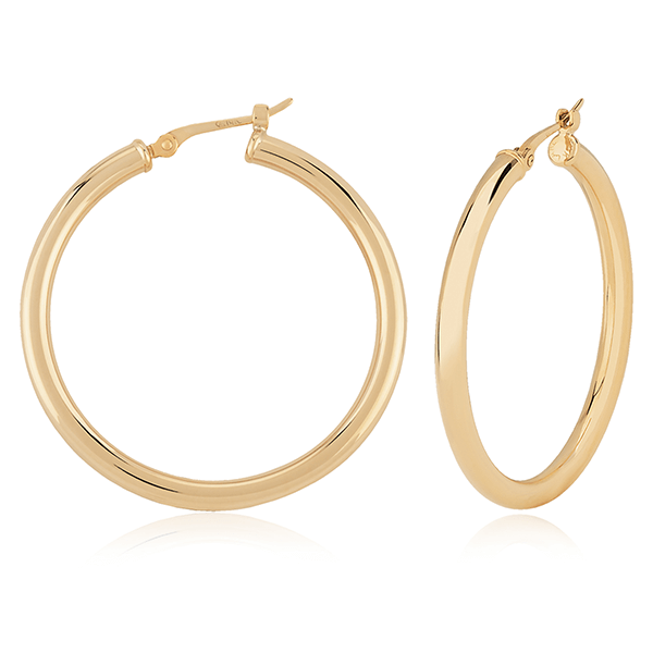 Large 14K Yellow Gold Tube Hoop Earrings by Carla Corporation – 2.5mm Round, Snap Closure