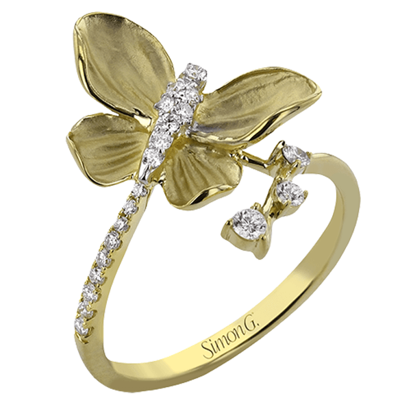 Simon G. 18K Yellow Gold Butterfly Bypass Ring with 20 Round Diamonds – 0.20 CTW