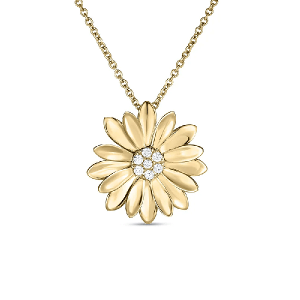 Roberto Coin Margherita Diamond Flower Necklace in 18K Yellow Gold