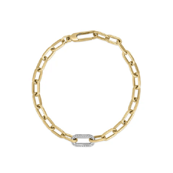 Roberto Coin Diamond Paperclip Link Bracelet in Yellow and White Gold 7 Inch