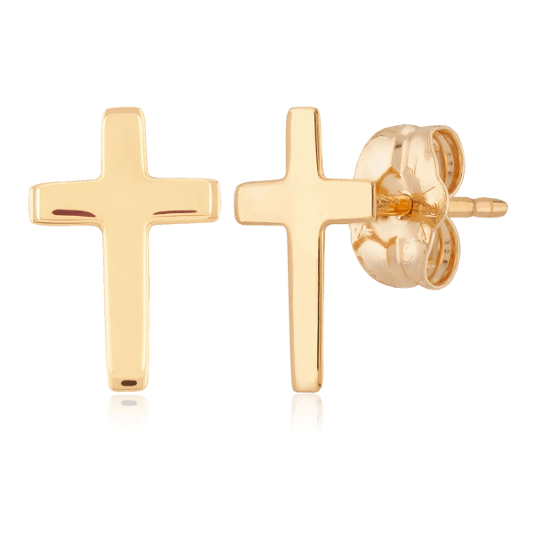 14K Yellow Gold Plain Cross Stud Earrings by Carla Corp