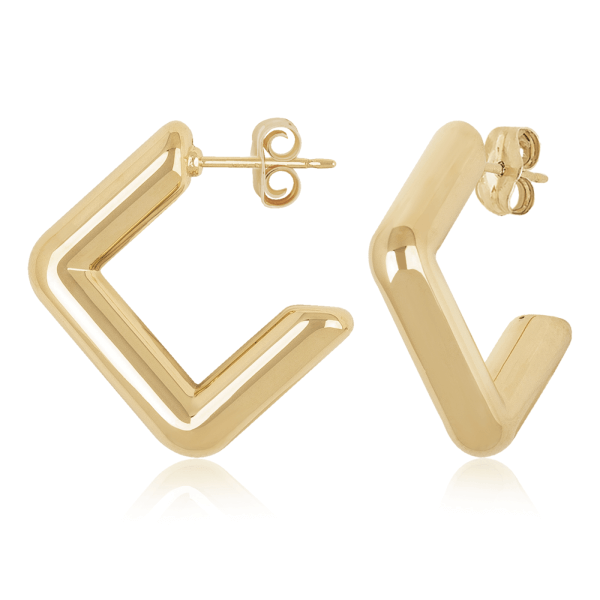 Carla Corp 14K Yellow Gold Round Square J Hoop Earrings